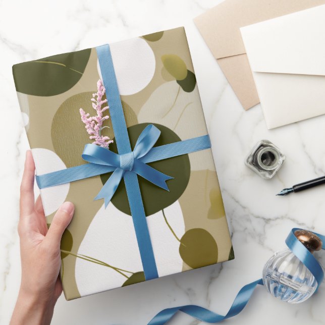 Organic Nature Green Olive Beige Abstract Pattern Presentpapper (Gifting)