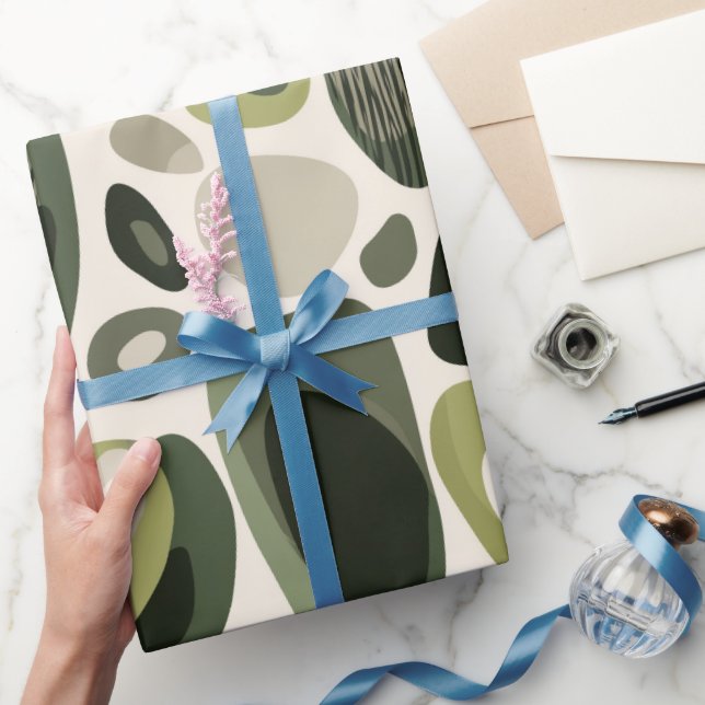 Organic Nature Green Olive Beige Abstract Pattern Presentpapper (Gifting)