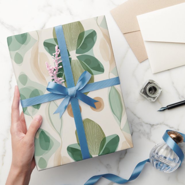 Organic Nature Green Olive Beige Abstract Pattern Presentpapper (Gifting)