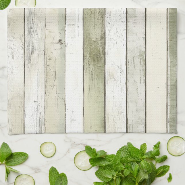 Organic Olive Ivory Faux Wood Rand jul Kökshandduk (Vikta)