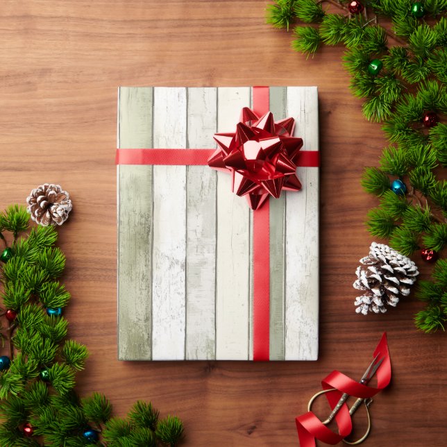 Organic Olive Ivory Faux Wood Rand jul Presentpapper (Julgåva)