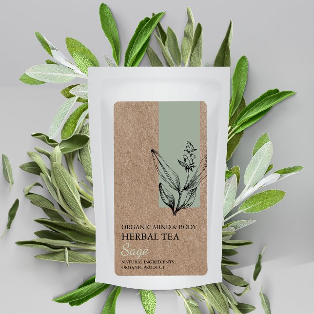 Organic Sage Herbal Tea Kraft Business Label Fraktsedel (Skapare uppladdad)