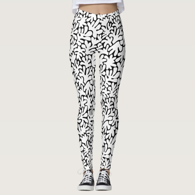 Organic Shapes Abstrakt 240822 - vit på svart Leggings (Framsida)