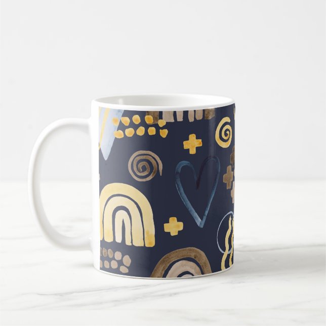 Organic shapes naive pattern with rainbow, heart.  kaffemugg (Vänster)