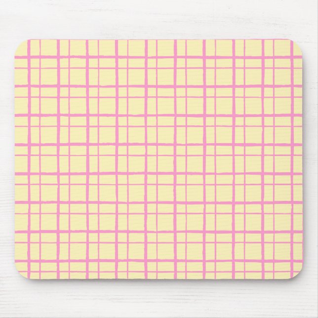 Organic Wobbly Check Grid Pattern Sunshine Yellow Musmatta (Framsidan)