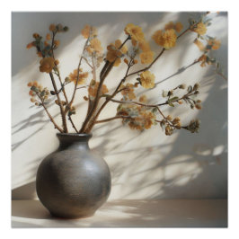 Organic Zen Japandi Dubbla Exposure Vas Flowers Perfect Poster