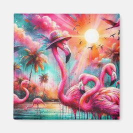Organisationen Tropical Rosa Flamingos Handflatan  Magnet