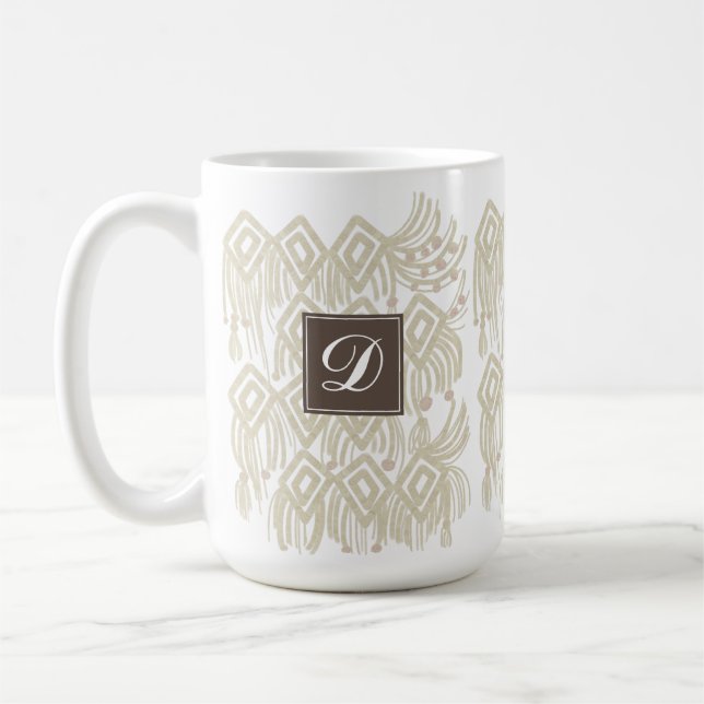 Organisk Boho Abstrakt Makramé Naturliga Färger Kaffemugg (Vänster)