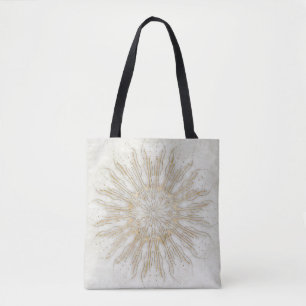 Organisk boho stil solstrålning mandala guld vit tygkasse