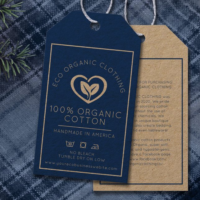 Organisk bomullsaffärens hjärta lämnar info blue ( presentetikett (Skapare uppladdad)