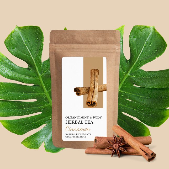 Organisk Cinnamon Herbal Tea Business Label Fraktsedel (Skapare uppladdad)