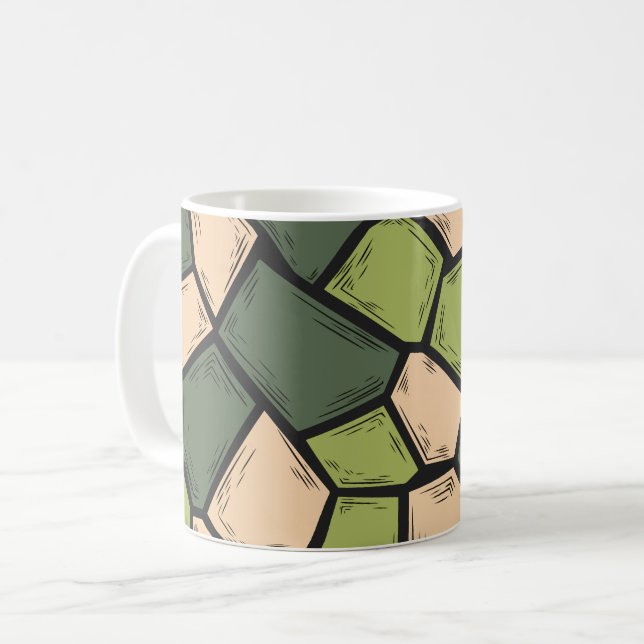 Organisk mosaikkonst i Grönt- och Beige-skuggor Kaffemugg (Framsida vänster)