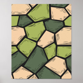 Organisk mosaikkonst i Grönt- och Beige-skuggor Poster