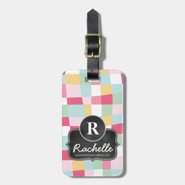 Organisk pastellfärgad för mod svart tavlaMonogram Bagagebricka (Vertikal Framsida)