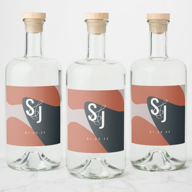 Organisk Terrakotta Blå Rosafärgad Bröllop Spritflaskor Etikett (Flaskor)