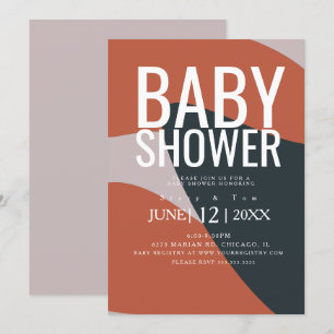 Organisk Terrakotta Blå Typografi Baby Shower Inbjudningar