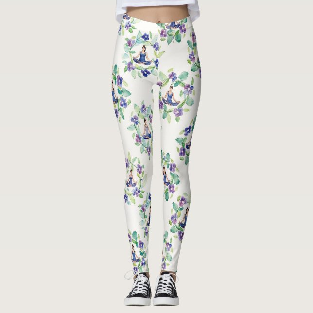 Organiska blomster-mandalas sömlöst mönster leggings (Framsida)