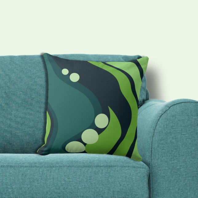 Organiska flödesformer för abstrakt, blått och Grö Kudde (Abstract Blue & Green Organic Flowing Shapes Throw Pillow)