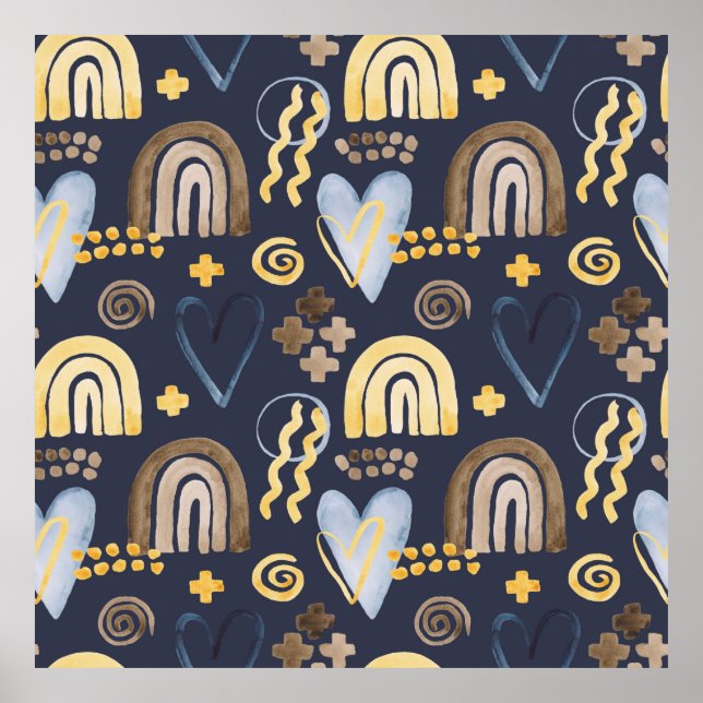 Organiska former naiva mönster med regnbåge, hjärt poster (Framsidan)