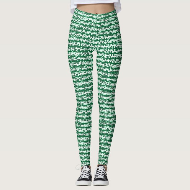 Organiska horisontella ränder - Skogsgrön Leggings (Framsida)
