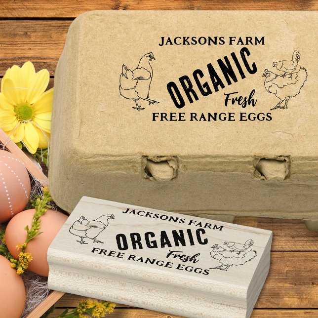 Organiska kycklingäggföretag stämpel (Chicken Eggs free range organic custom business hen egg box ink rubber stamp)