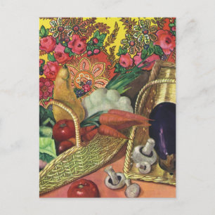 Organiska livsmedel, trädgårdsgrönsaker, blommor vykort