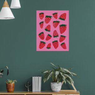Organiska sommarjordgubbar röda vid rosans bakgrun poster