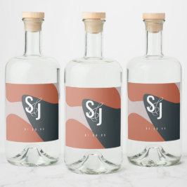 Organiska Terracotta Blue Bröllop Spritflaskor Etikett