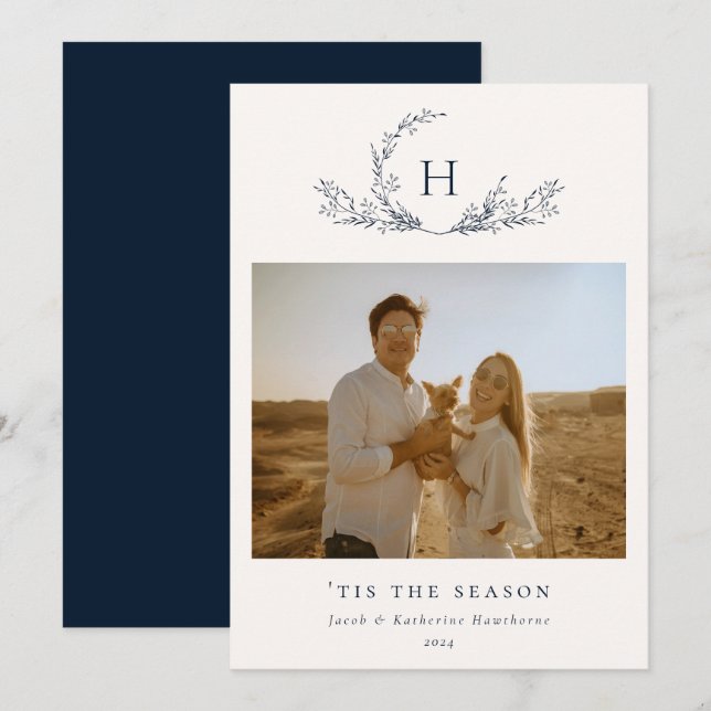 Organiskt monogram-fotokort, Helgdag Julkort (Fram/baksida)