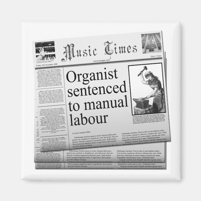 Organist dömd till manuellt arbete magnet (Framsidan)