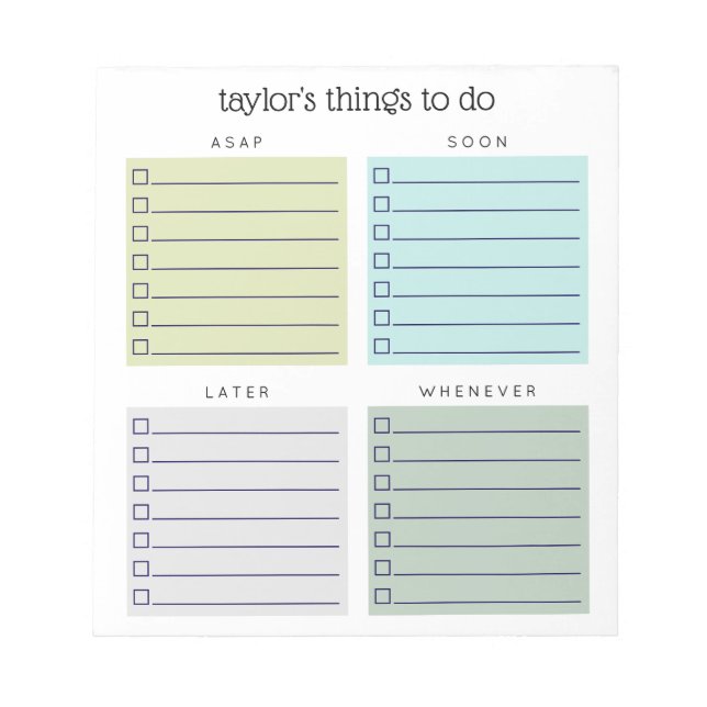 Organized Things to Do Blue Olive Gray Anteckningsblock (Framsida)