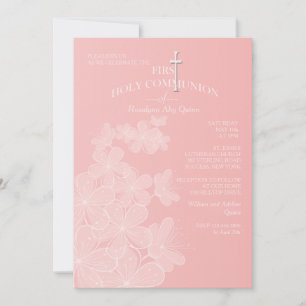 Organza Flowers First Heliga Communion Call Inbjudningar