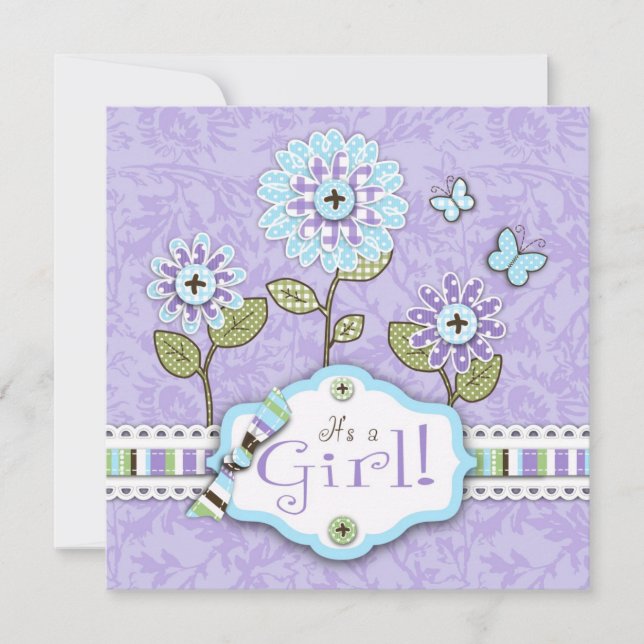 Organza Flowers inbjudan Square Lav (Framsida)