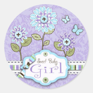 Organza Flowers Sticker Lav Runt Klistermärke