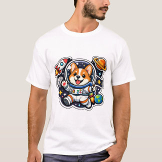 orgi Astronaut  Söt Hund i Rymden Utstansad T Shirt