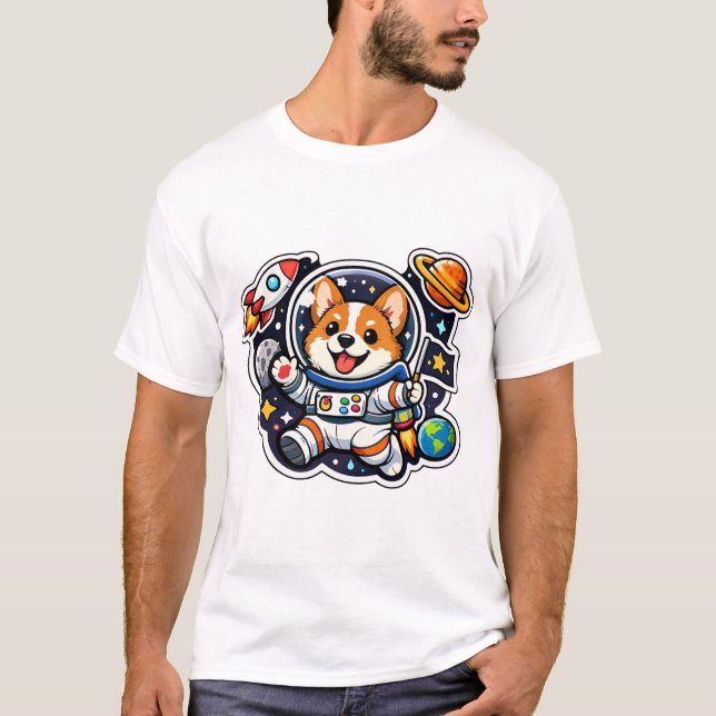 orgi Astronaut  Söt Hund i Rymden Utstansad T Shirt (Framsida)