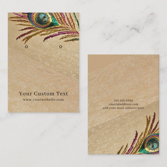 Örhänge Visningskort • Broderad Påfågel Fjäder Visitkort (Fram/baksida)