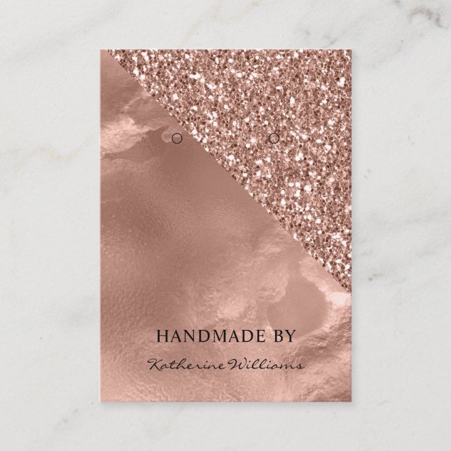 Örhängeskort | Roséguld och Glitter Visitkort (Framsida)