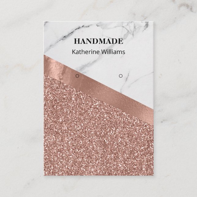 Örhängevisning Rose Gold Glitter | Marmor Visitkort (Framsida)