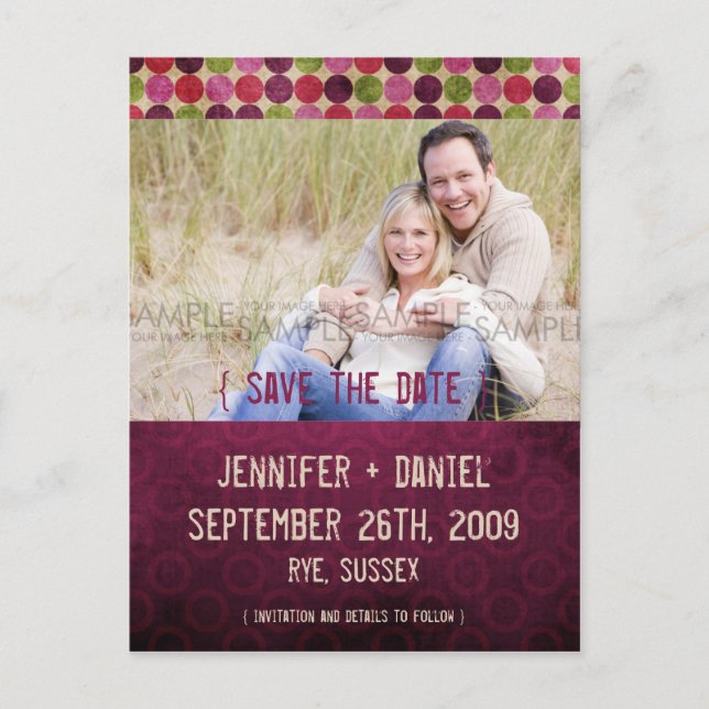 "Orient" Burgundy Retro Spara datum meddelande (Framsida)