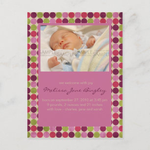 Orient Dots Rosa • Bebisannonsering Meddelande Vykort