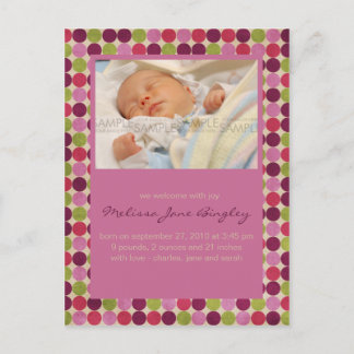 Orient Dots Rosa • Bebisannonsering Meddelande Vykort