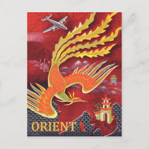 Orient, flygande fågel över tempel vykort