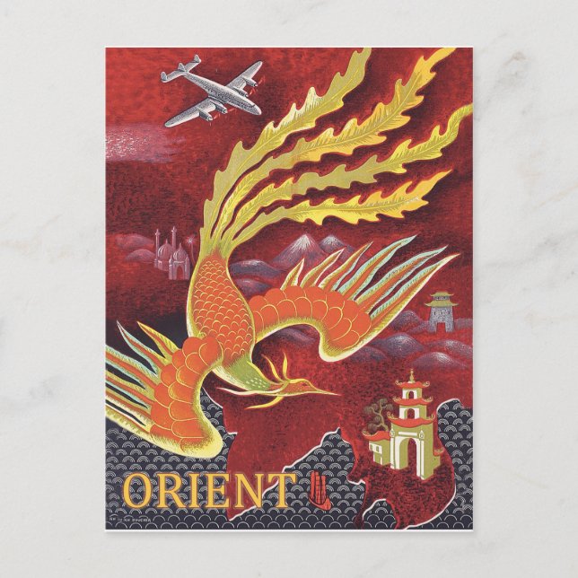 Orient, flygande fågel över tempel vykort (Framsida)