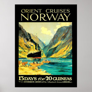 Orient kryssningar till Norge, vintage reseaffisch Poster