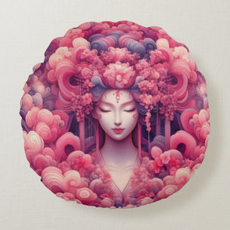 Oriental abstrakt dreamy Geisha rosa clouds Rund Kudde