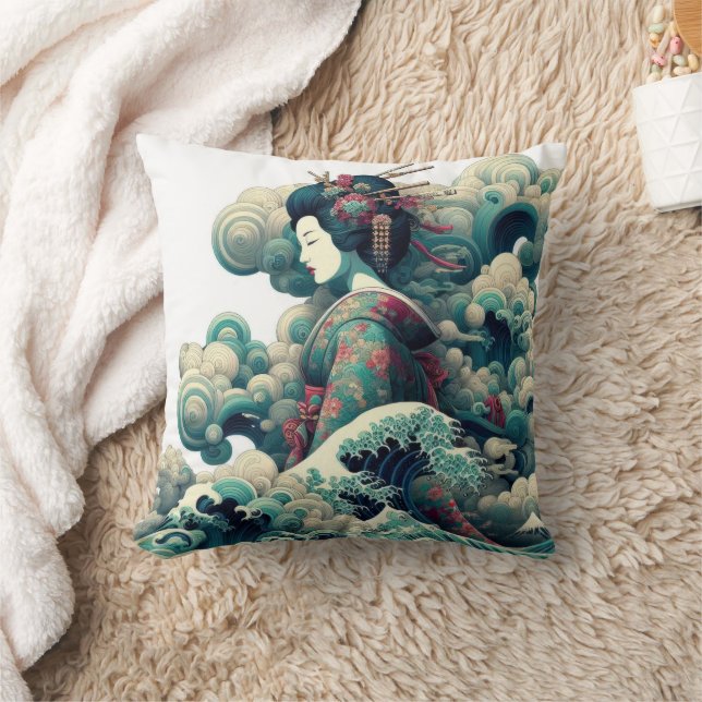 Oriental abstrakt Geisha Kanagawa vinkara moln Kudde (Filt)
