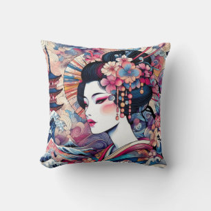 Oriental abstrakt Geisha rosa blommor vinkar Kudde