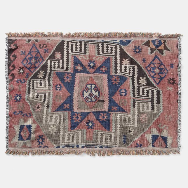 Oriental Antique Blue Kilim Matta Red Filt (Framsidan)