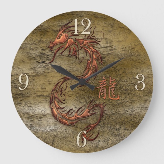 Oriental Asian Dragon Designer Timepiece Stor Klocka (Framsida)
